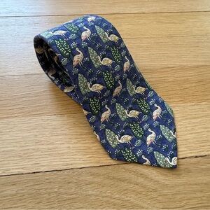 Hermes | Elegant Blue & Green Bird Patterned Tie | Excellent Condition